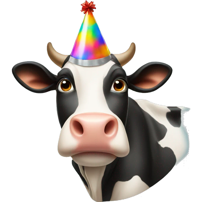 A cow with a party hat emoji
