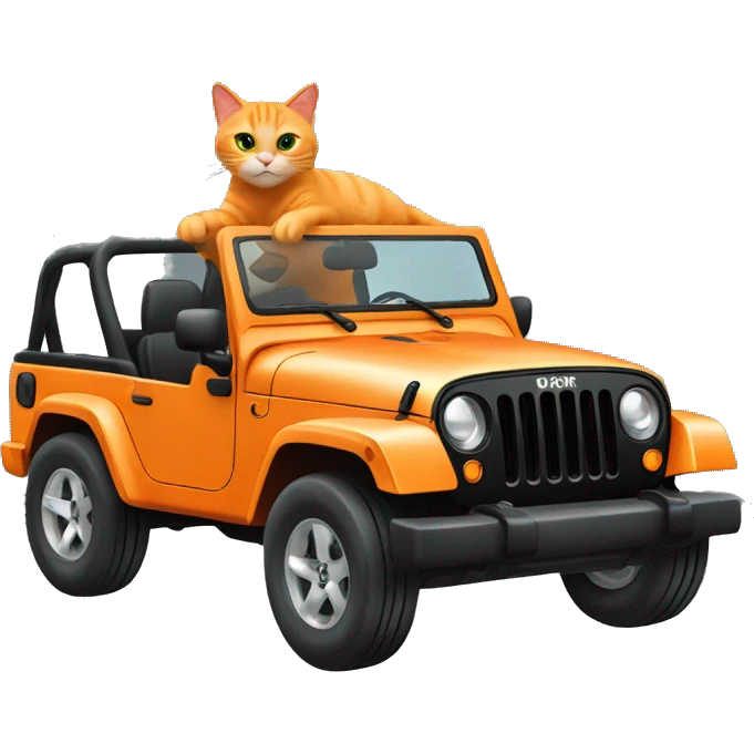 Orange cat, and gray cat, driving a black jeep emoji