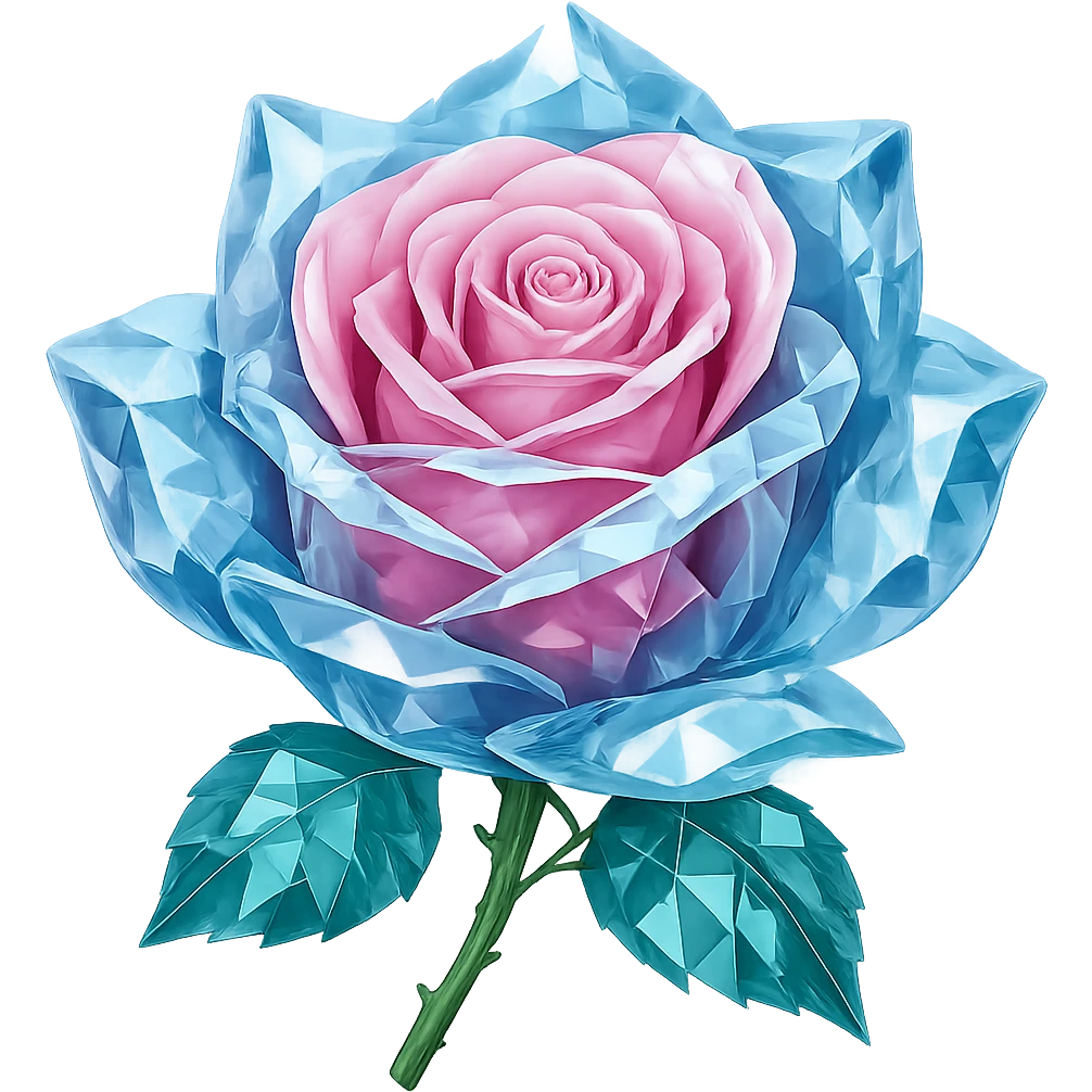 Make the ice rose look like crystal, keeping the emoji style appearance. The image should have no background and maintain the original emoji style look. emoji