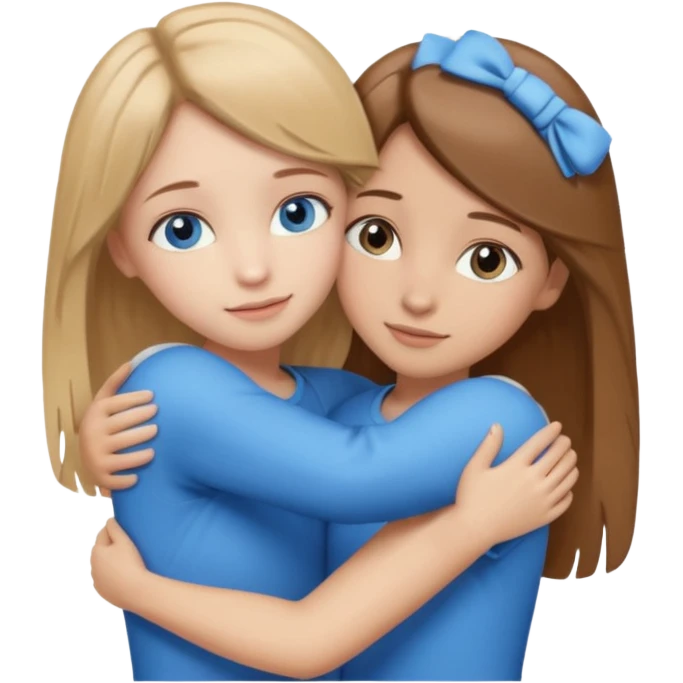 two Girls, Brown and Blonde hair, with Blue Eyes hugging one has Brown hair cute Hug another Version  emoji