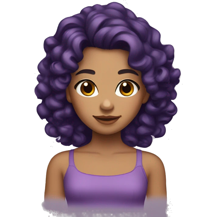 tan girl with shoulder length black curls, brown eyes and purple hair with tiara on her head emoji