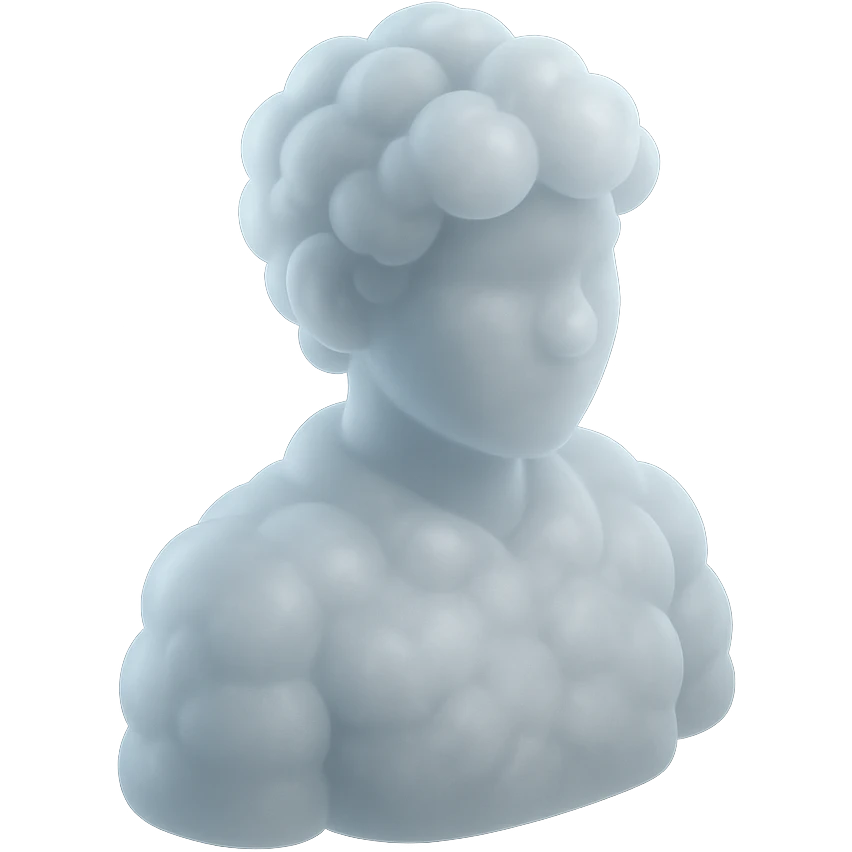 A person from the shoulders up, entirely composed of fluffy white convex clouds emoji