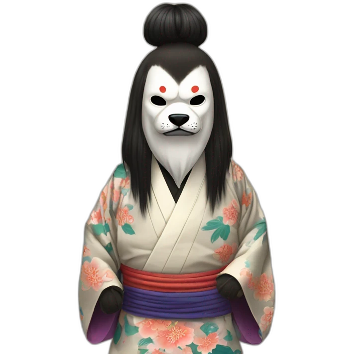 wearing-noh-dog-mask-longhair-massive-guy-japanese-kimono emoji