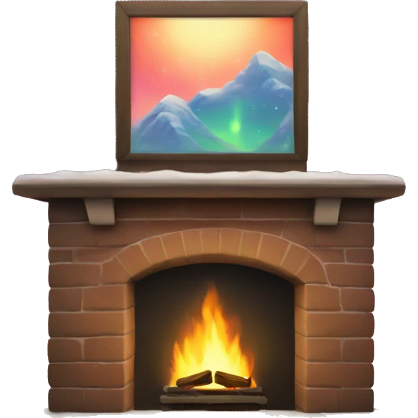 Fireplace under northern lights emoji