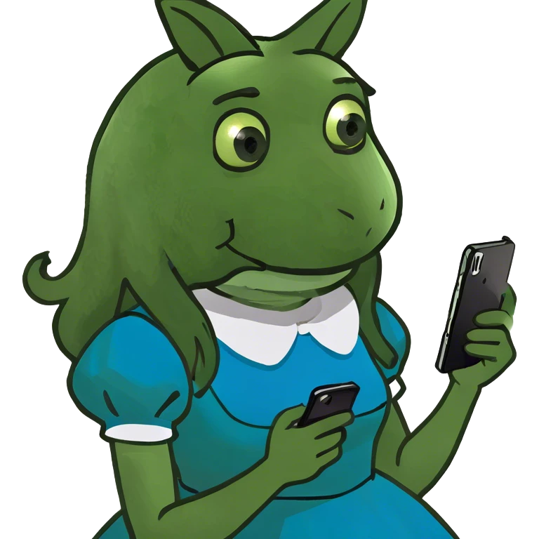 Alice in Wonderland with a cell phone emoji