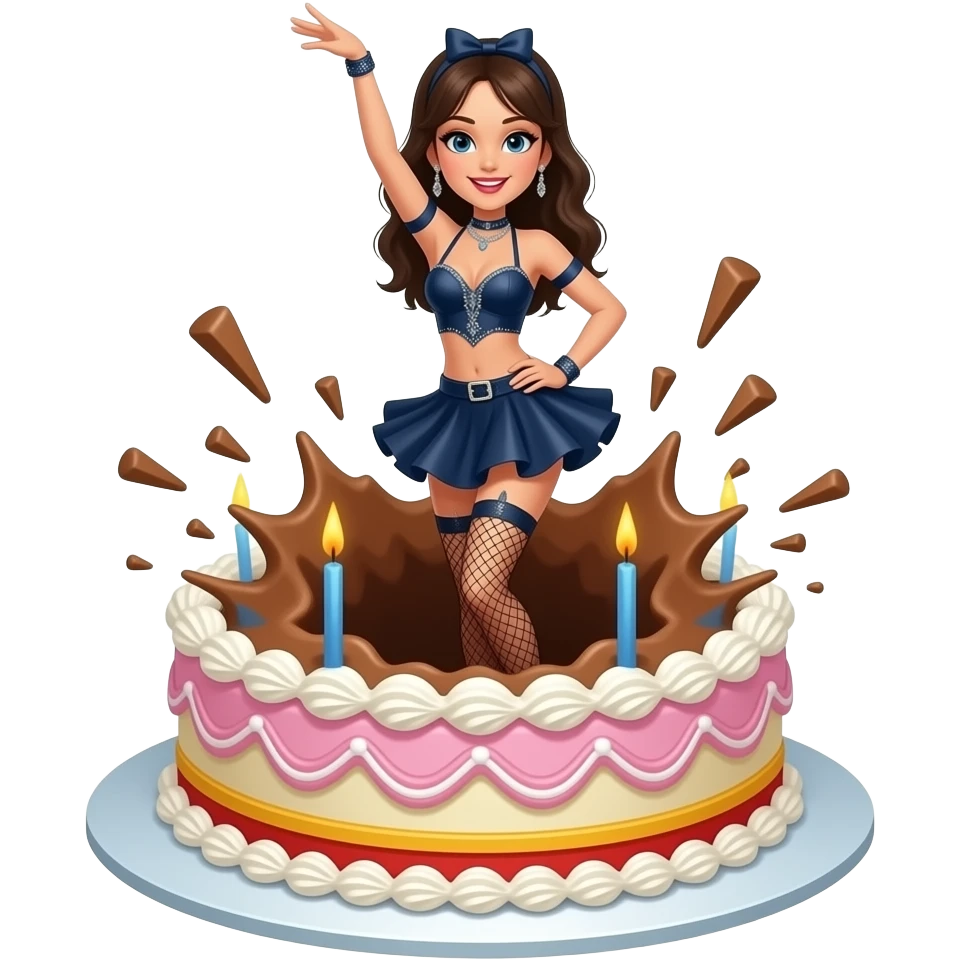 las vegas dancing girl bursting out of a cake emoji