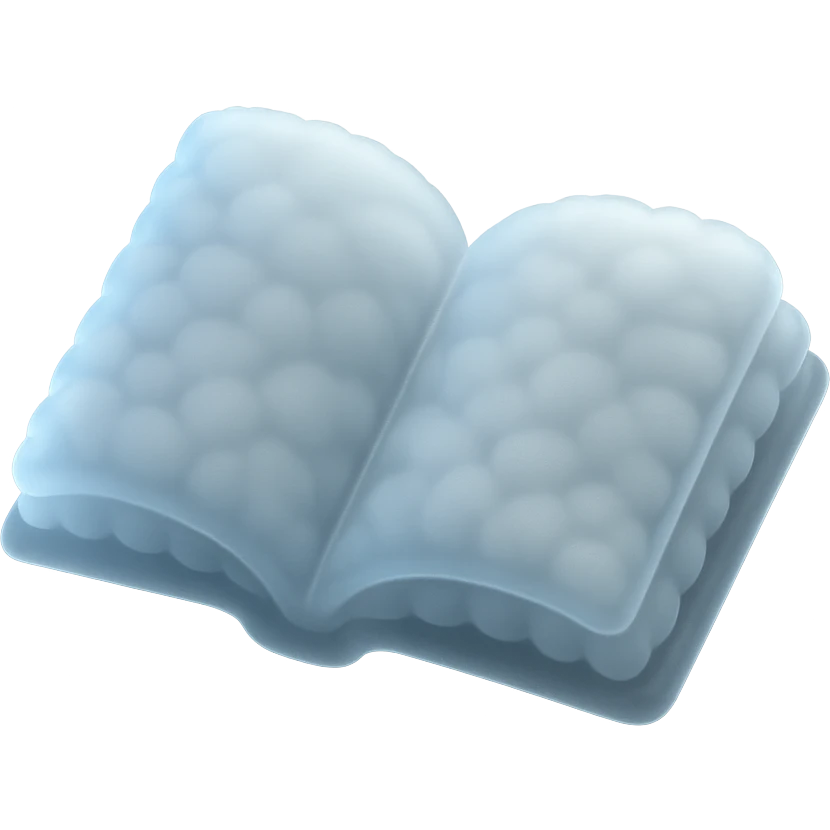 thick open book made entirely of small, very bright white fluffy convex clouds, matte glass style emoji