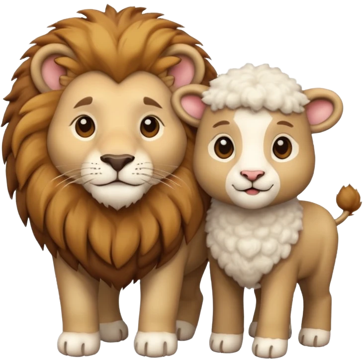 Lion and lamb cute emoji
