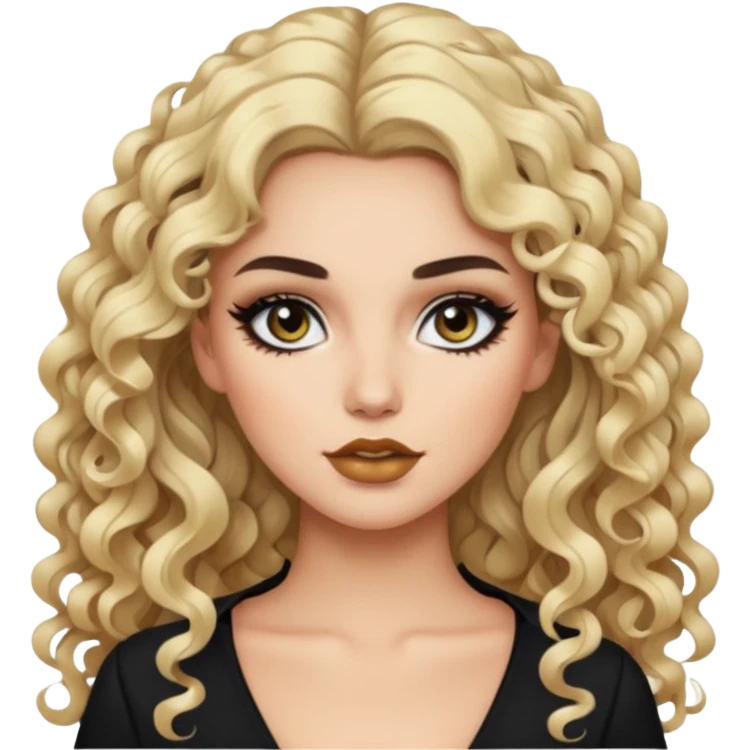 brunette and blonde, baddie, pretty makeup, black eyeliner, long and curly hair emoji
