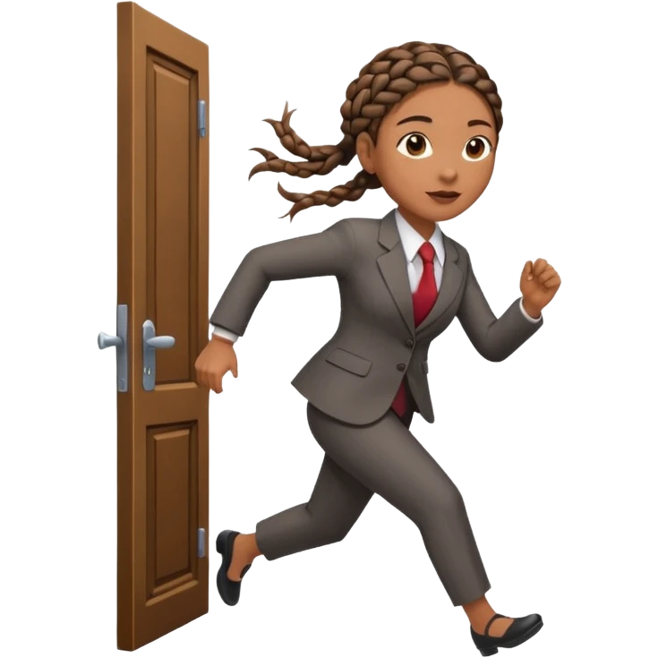 brown skinned female with braids in business attire running out of door emoji