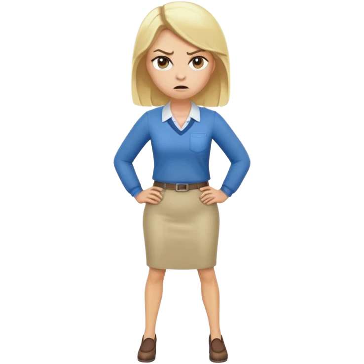 very angry blonde female teacher full body without glasses, hands on hips emoji