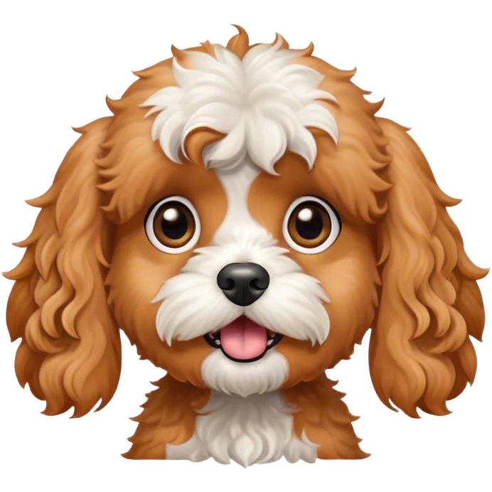 Cinematic Comical Apricot Cavoodle Portrait Emoji, Head tilted dramatically with an exaggeratedly shocked or offended expression, featuring a soft, curly apricot coat with charming white patches, wide, expressive brown eyes filled with exaggerated disbelief, Simplified yet hilariously expressive features, highly detailed, glowing with a slightly sassy glow, high shine, dramatic yet playful, stylized with an air of attitude, bright and endearing, soft glowing outline, capturing the essence of a sassy and over-the-top companion, so meme-worthy it feels like it could side-eye its way into internet fame instantly! emoji