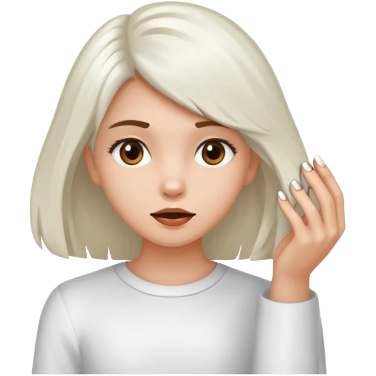 Une fille brune et blanche qui se mord un ongle entre ses dents (l'ongle est coincé entre les deux canines gauche) avec des manières comme si elle draguait qqn emoji