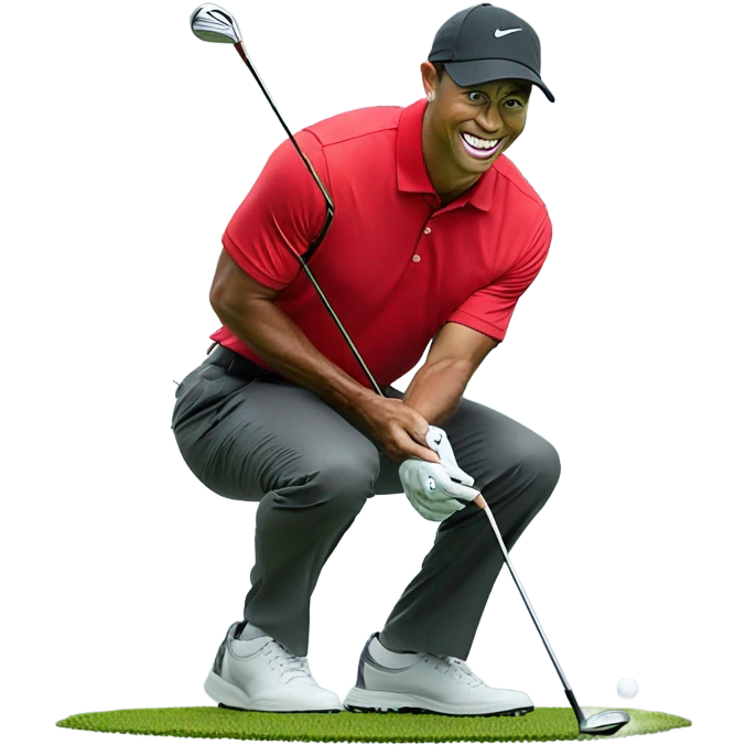 Tiger woods wearing a red shirt playing golf  emoji