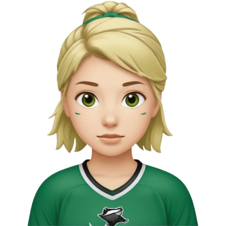 Girl hockey player with green jersey emoji