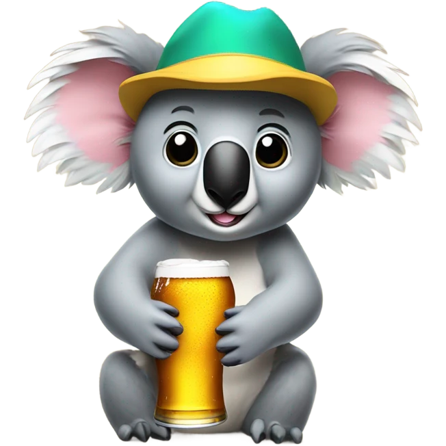 Koala with a 12 ounce beer in his hand wearing a propeller hat emoji