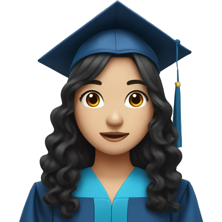 asian girl wearing blue graduation cap with long curly black hair emoji