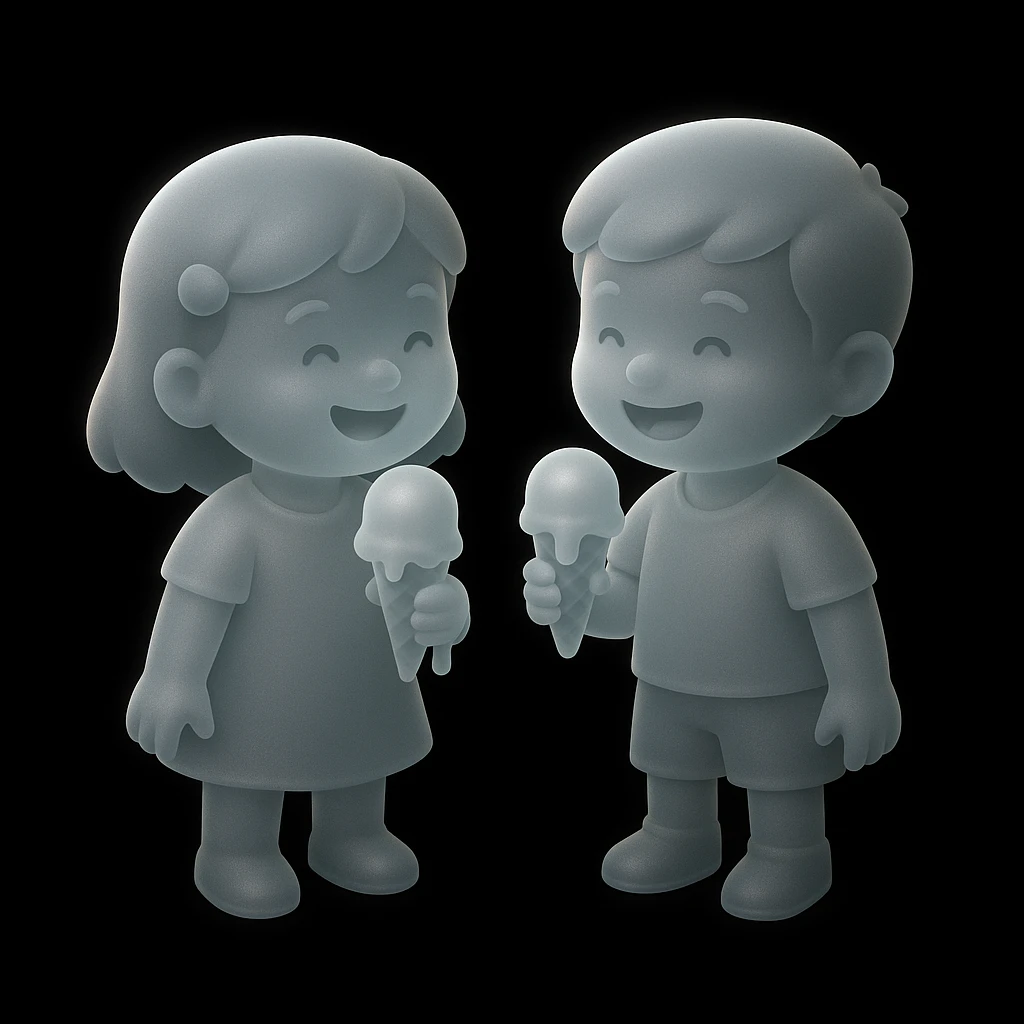 happy children with melting ice cream cones emoji