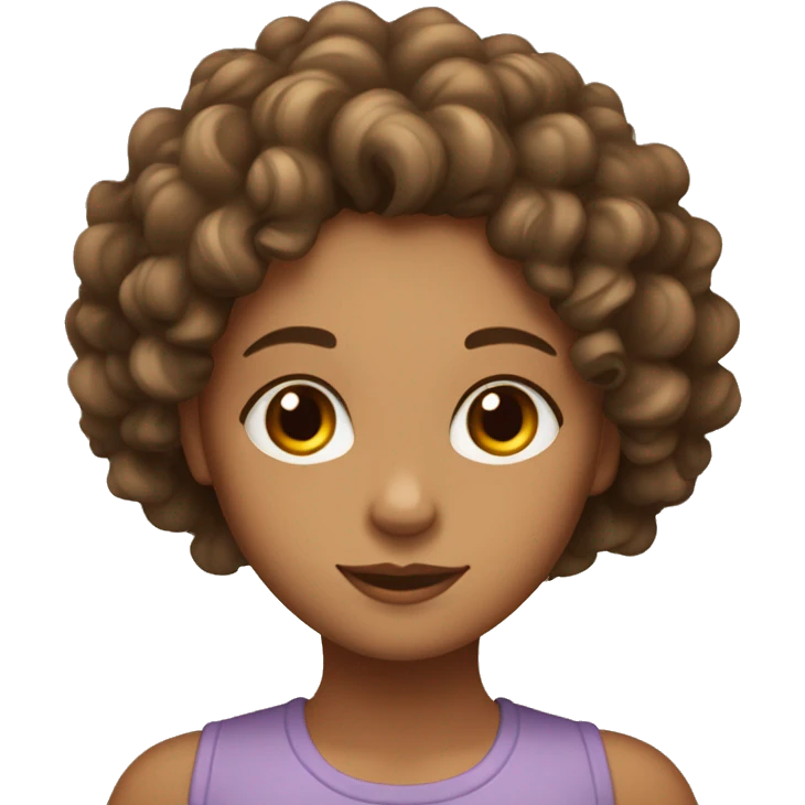 A curly with middle length of hair,bronze tanned girl with brown eyes and log eyelashes emoji