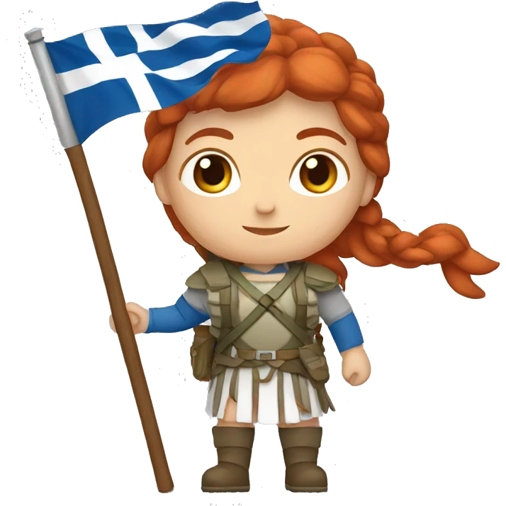 Female red hair mountaineer with greek and european flag emoji