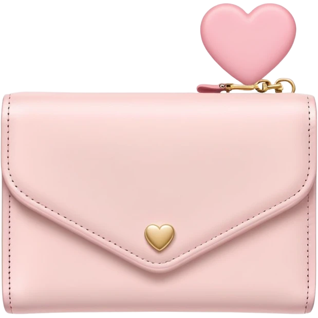 white wallet with heart charm, clean girl aesthetic, pastel tones emoji
