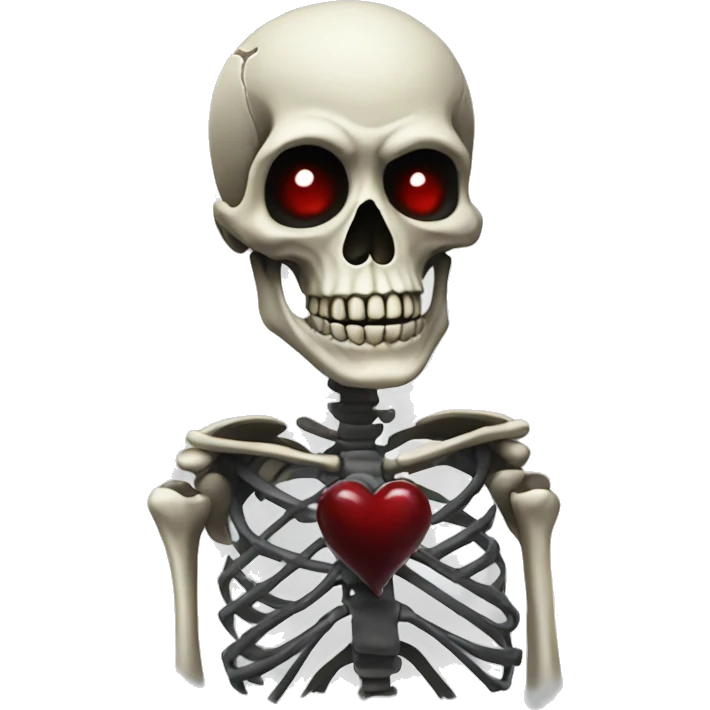 Skeleton holding a black bleeding heart emoji