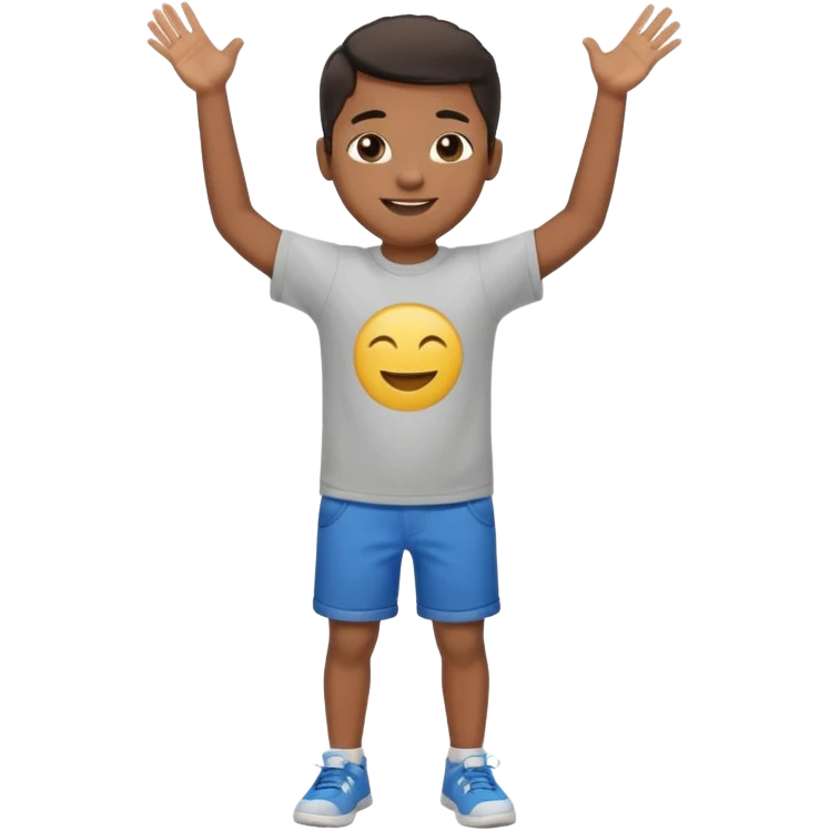 full body of a black kid with two hands up emoji
