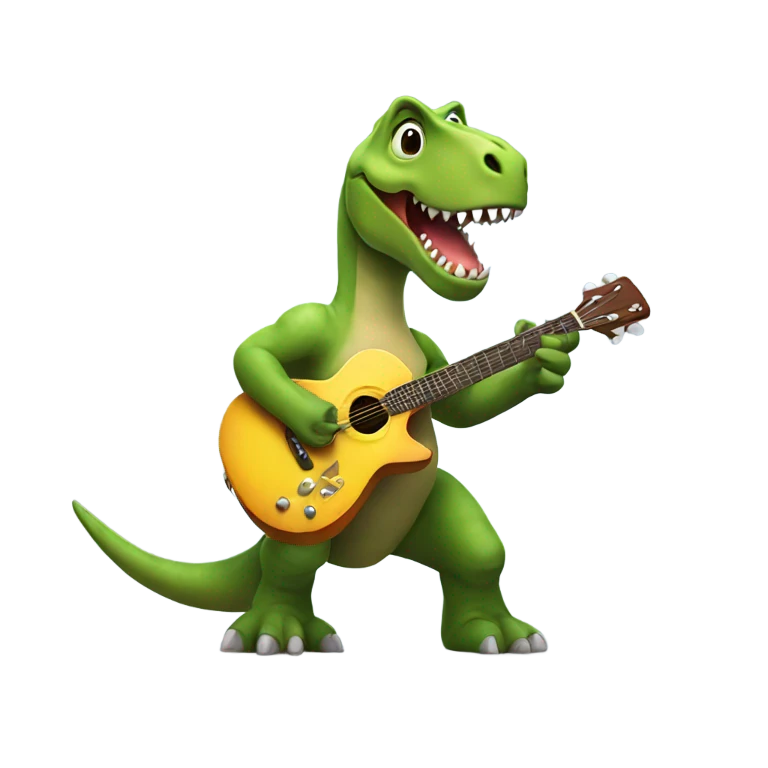 Dinosaur holding guitar emoji