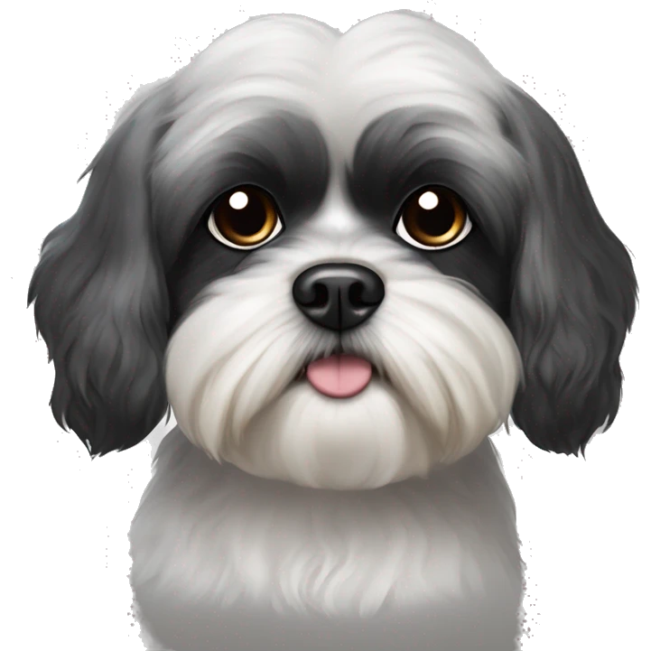 Shih tzu poddle mix dog with black ears and black spot over one eye emoji