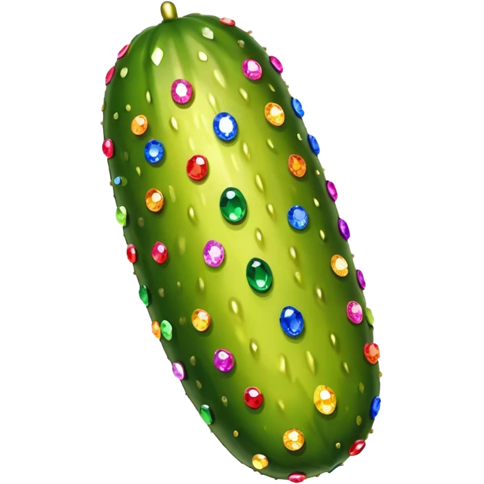 Bedazzled flesh colored pickle covered in multicolored rhinestones and sequins emoji