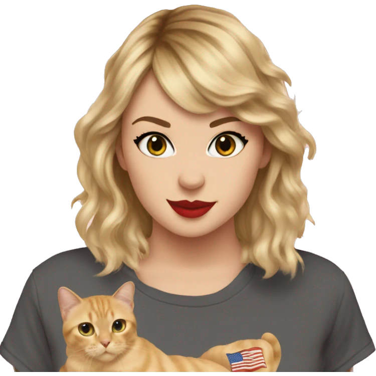 A cat wearing Taylor Swift merch emoji