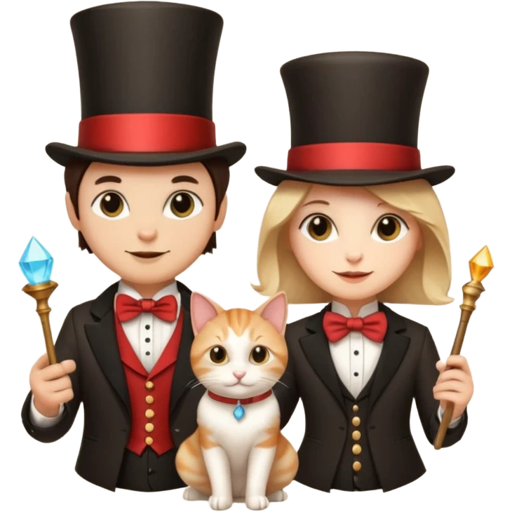 magician couple and their pet cat emoji