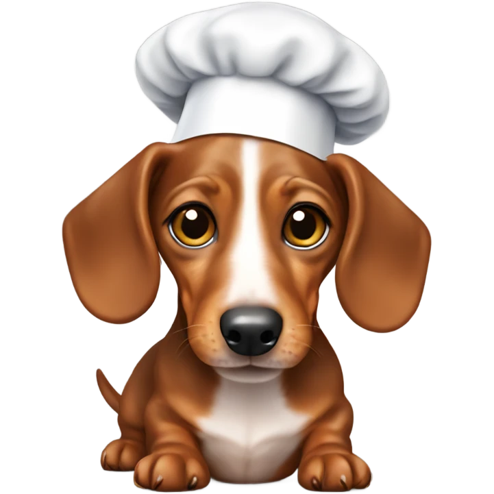 Small brown mini dachshund with a chefs hat emoji