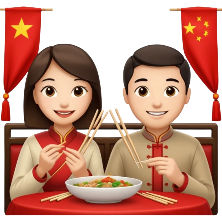 ligth couple having dinner at a Chinese restaurant emoji