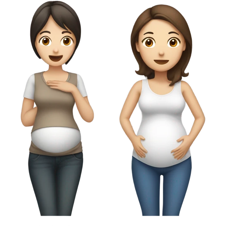 2 pregnant women talking - one white with brown hair and one Asian with dark brown hair emoji
