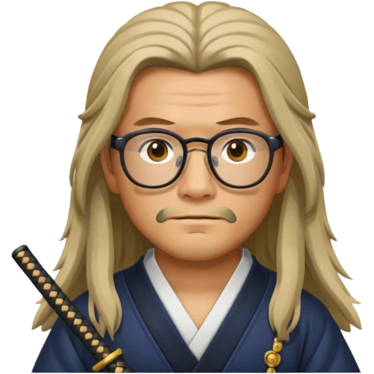 Long Haired Samurai with Glasses,Long-haired ronin adjusting spectacles emoji
