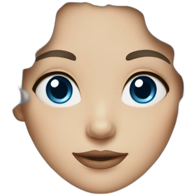 white woman with dark brown curly hair and blue eyes emoji