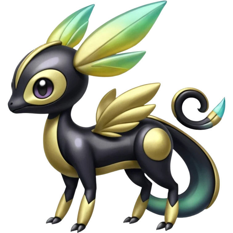Shiny glossy melanistic oily Meloetta-Giratina-Noibat-Pokémon-Fakémon-fusion-hybrid-creature emoji
