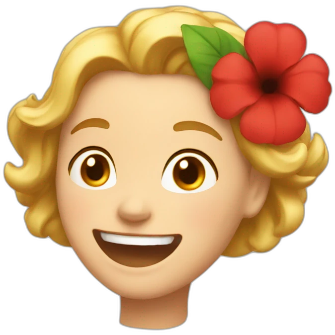 Woman with a red flowers in her hair laughing emoji