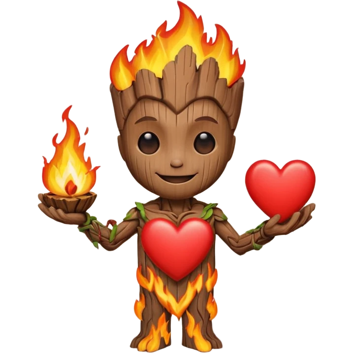 Groot hold heart on fire with smile emoji
