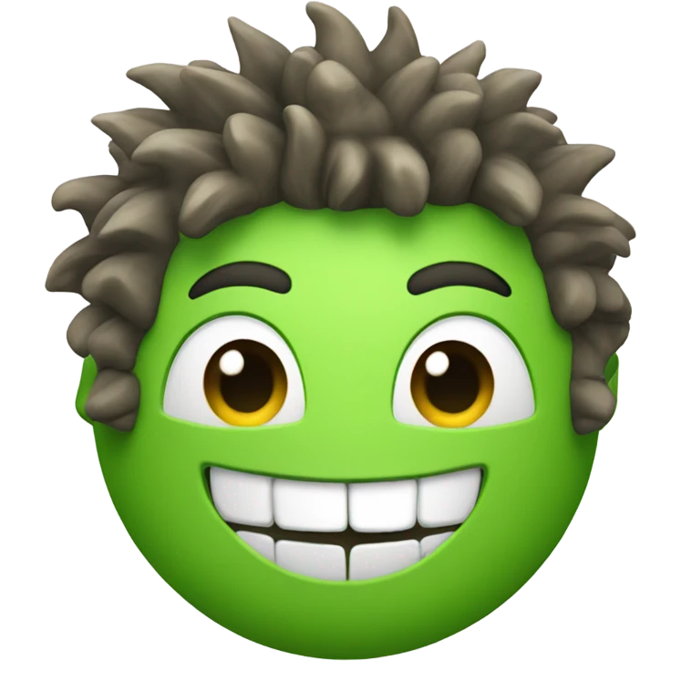 Green smiling 3d emoji with Mohawk and teeth emoji
