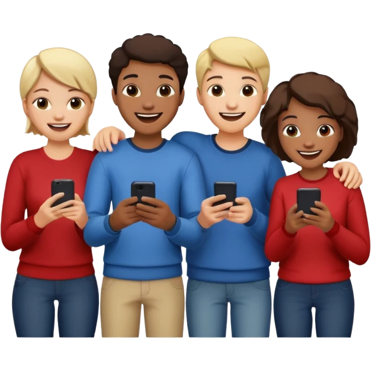 group of friends playing a game on their cell phone emoji