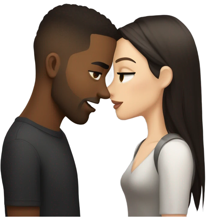 a guy with tan skin foxy eyes and black short straight hair with a piercing in his nose and ears kissing a brunette white girl whith long and straight hair emoji