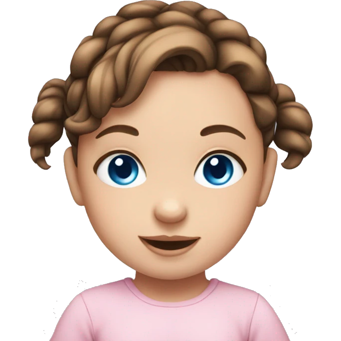 Baby girl with brown hair and pigtails with blue eyes emoji