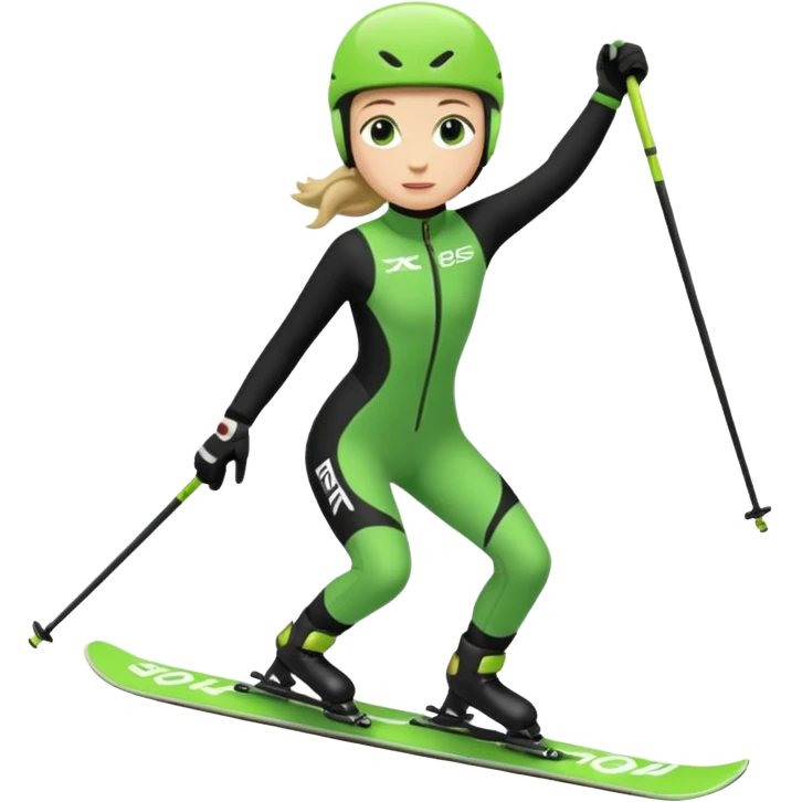 Xc ski racer in green and black clothing. Full body, skating emoji