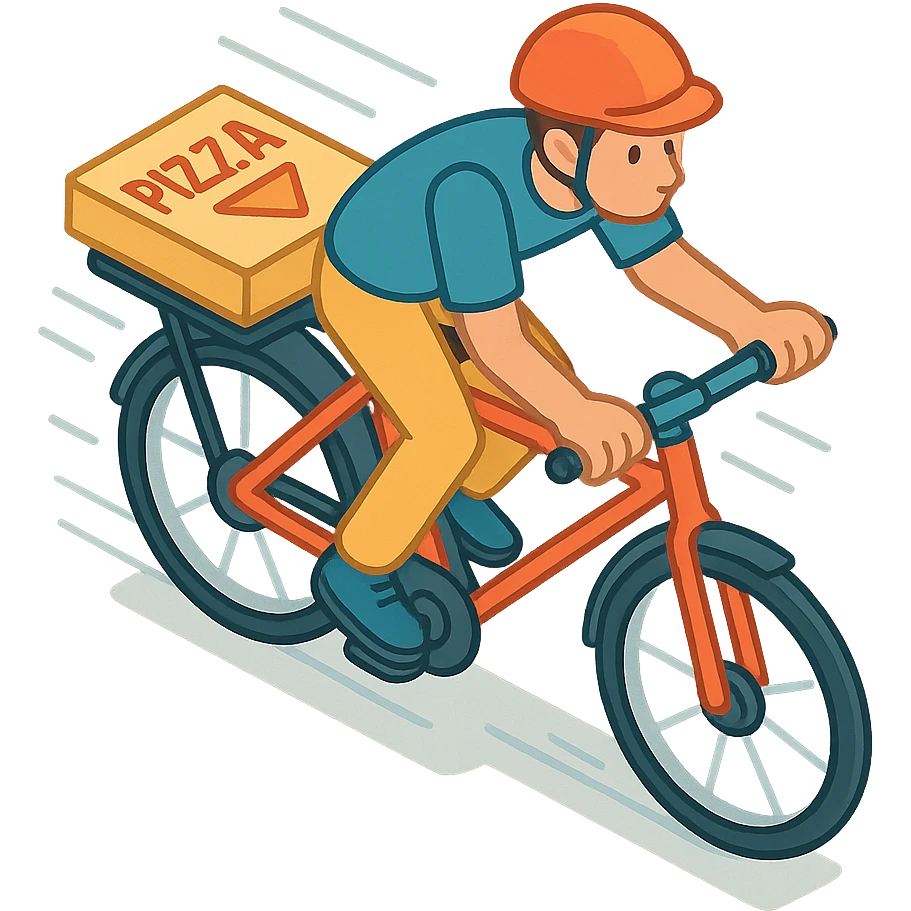 a delivery guy with pizza cycling very fast emoji