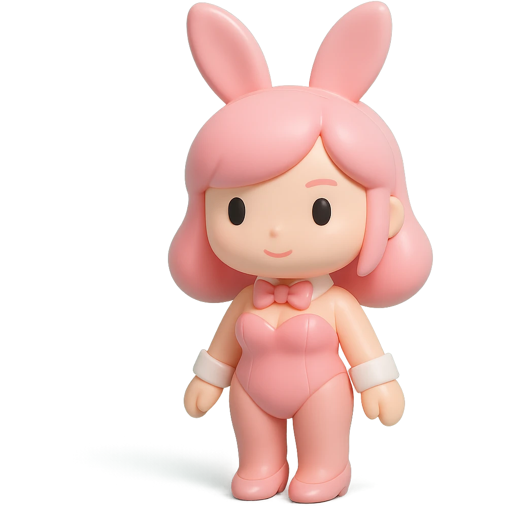 female character in a classic PlayBoy Bunny outfit, pink color, bunny ears, bow tie emoji
