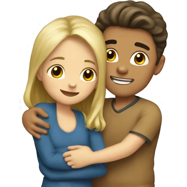 Brunette boy blonde girl hugging  emoji