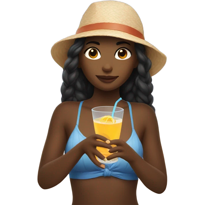 Girls laying at the beach with a drink in her hand emoji