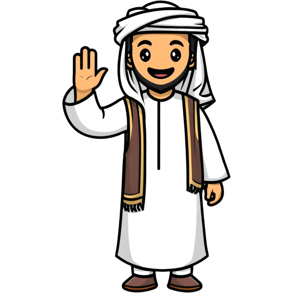 Saudi man wearing traditional clothing, waving emoji